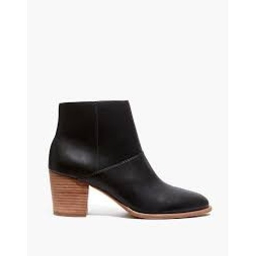 Madewell Rosie Ankle Boots Black Leather Stacked Block Heel Size 8